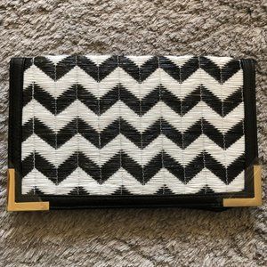 CAPELLI of NEW YORK Black & White Woven Clutch Bag
